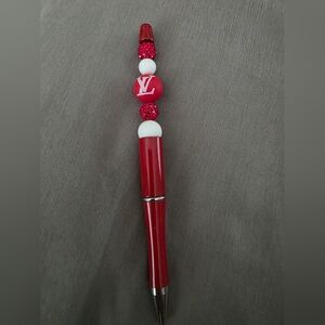 Designer Inspired Red and White Beaded Pen